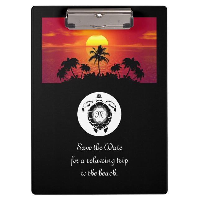 Black Sea Turtle Silhouette Diamond Monogram Clipboard (Front)