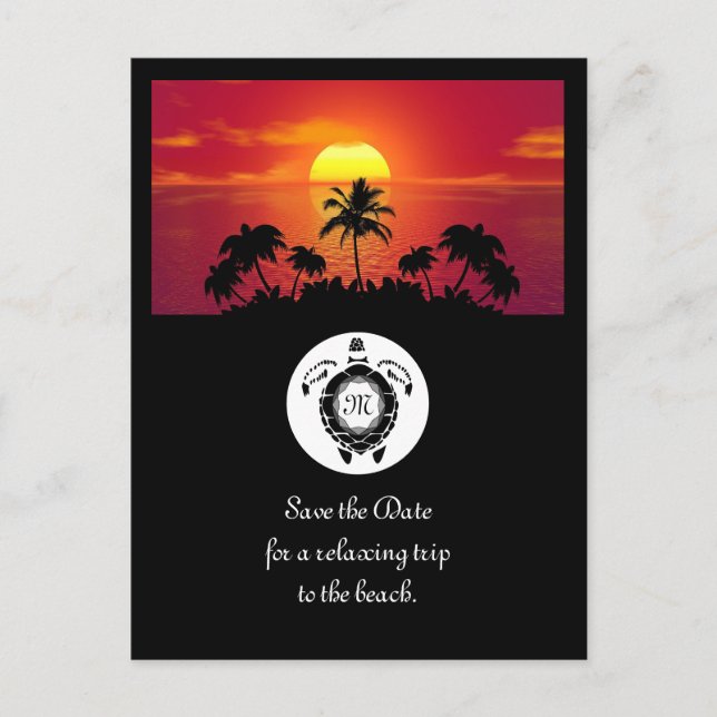 Black Sea Turtle Silhouette Diamond Monogram Invitation Postcard (Front)