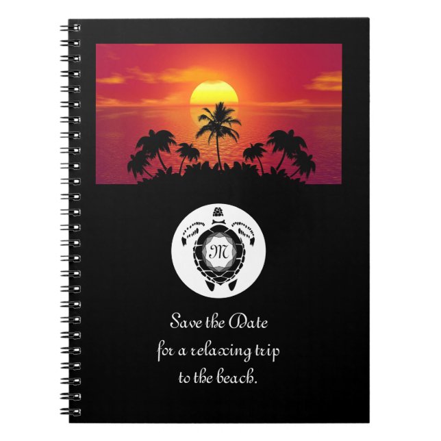 Black Sea Turtle Silhouette Diamond Monogram Notebook (Front)