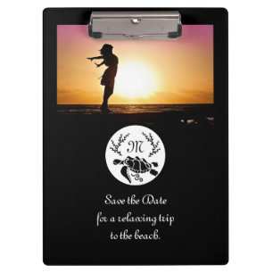 Black Sea Turtle Silhouette Monogram Photo Clipboard