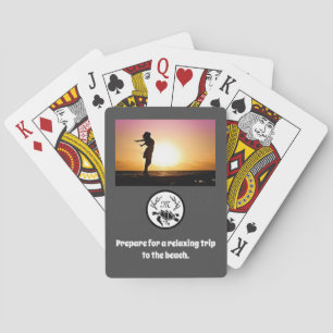 Black Sea Turtle Silhouette Monogram Photo Playing Cards