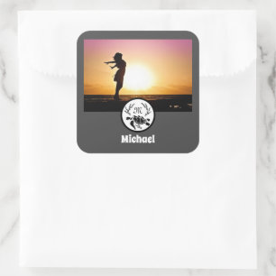 Black Sea Turtle Silhouette Photo Monogram Square Sticker