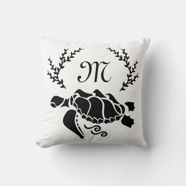 Black Sea Turtle Silhouette Side View Cushion (Front)