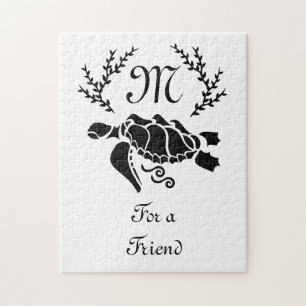 Black Sea Turtle Silhouette Side View Jigsaw Puzzle