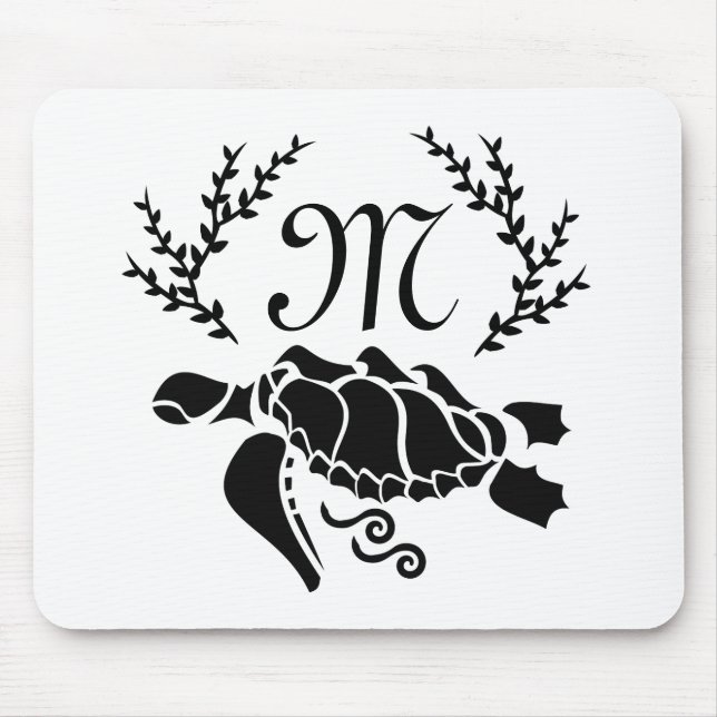 Black Sea Turtle Silhouette Side View Mouse Pad (Front)