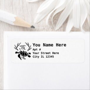 Black Sea Turtle Silhouette Side View Return Address Label