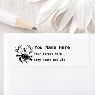 Black Sea Turtle Silhouette Side View Return Address Label
