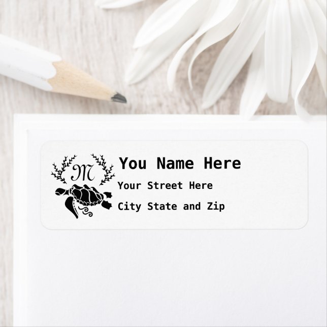 Black Sea Turtle Silhouette Side View Return Address Label (Insitu)