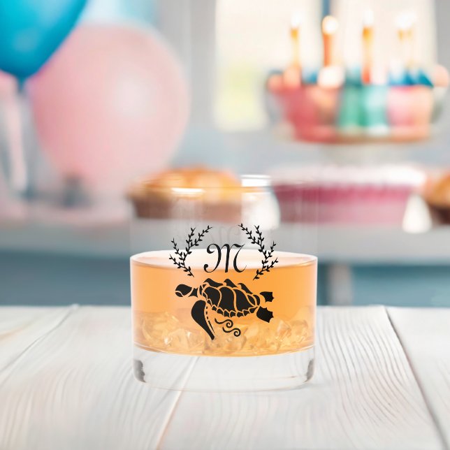 Black Sea Turtle Silhouette Side View Whiskey Glass (Insitu (Baby Shower))