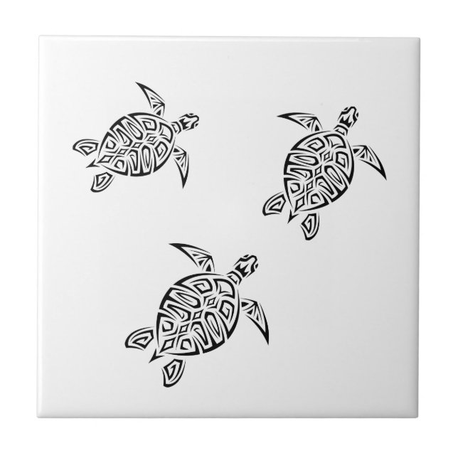 Black Sea Turtles On White Ceramic Tile (Front)