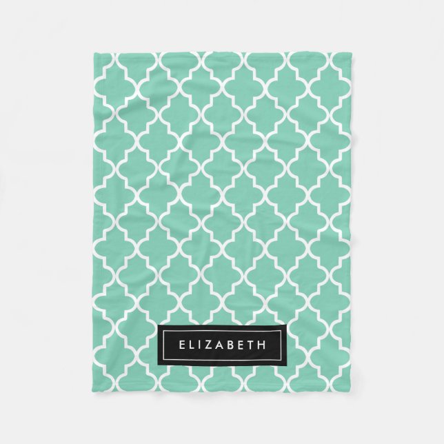 Black & Seafoam Quatrefoil | Fleece Blanket (Front)