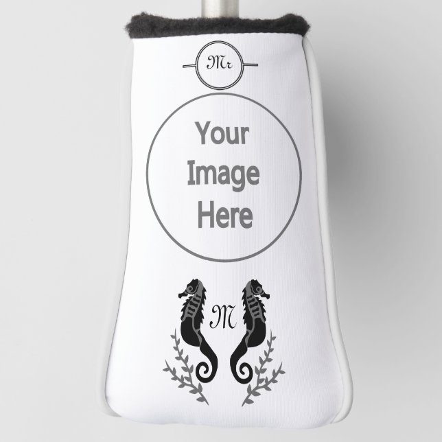 Black Seahorse Silhouette Monogram Golf Head Cover (Rotate 90)