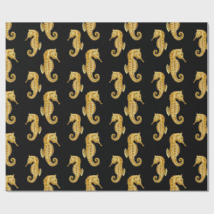 Black Seahorse Wrapping Paper