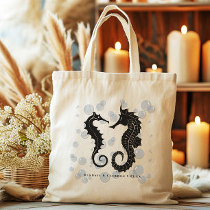 Black Seahorses Sea Themed Wedding Tote Bags