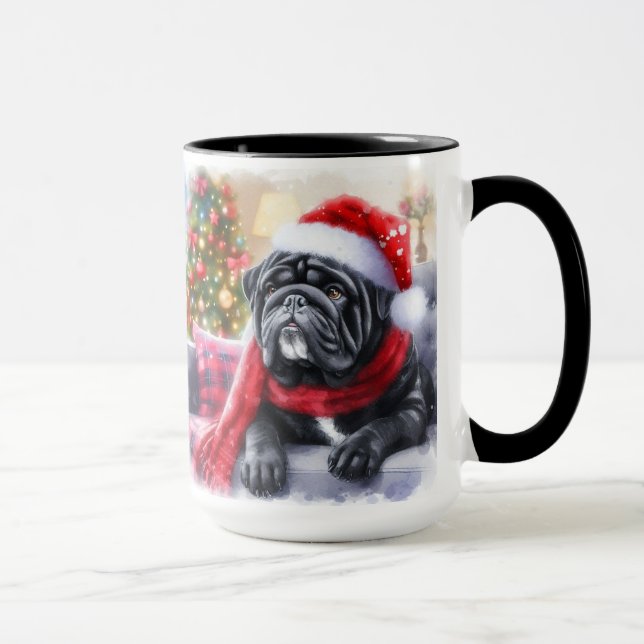 Black Seal Bulldog Christmas Scarf Coffee Mug Cup (Right)