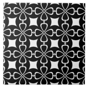 Black Seamless Ornamental Floral Pattern Ceramic Tile