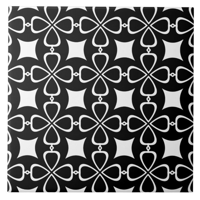 Black Seamless Ornamental Floral Pattern Ceramic Tile (Front)
