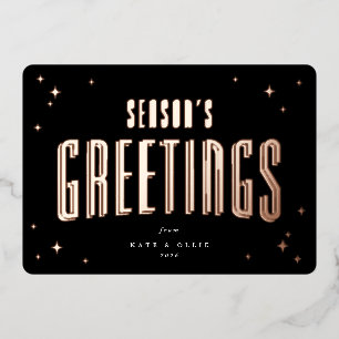 Black Season's Greetings Retro Stars Flat Foil Holiday Card