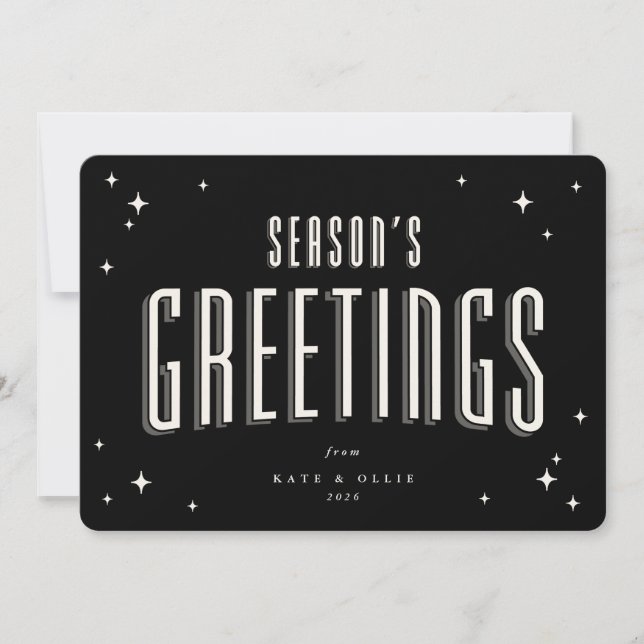 Black Season's Greetings Retro Stars Flat Holiday Card (Front)