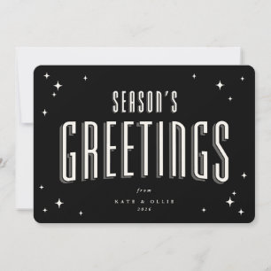 Black Season's Greetings Retro Stars Flat Holiday Card