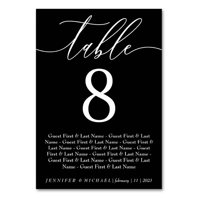 Black seat simple Modern Wedding seating Table Number (Front)