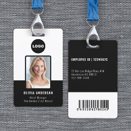 Black Security Staff Photo ID Bar Code Badge