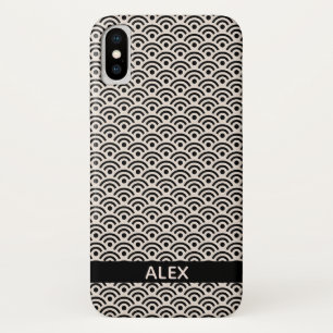 Black Seigaiha Japanese Pattern Personalised Name iPhone X Case