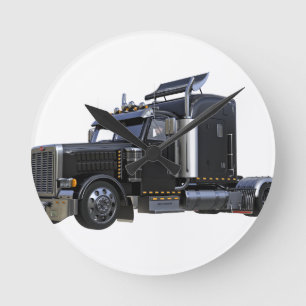 Black Semi Tractor Trailer Truck Round Clock