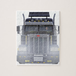 Black Semi Tractor Trailer Truck With Headlights Jigsaw Puzzle