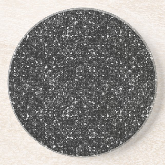 black sequin effect sandstone drink coasters (Front)