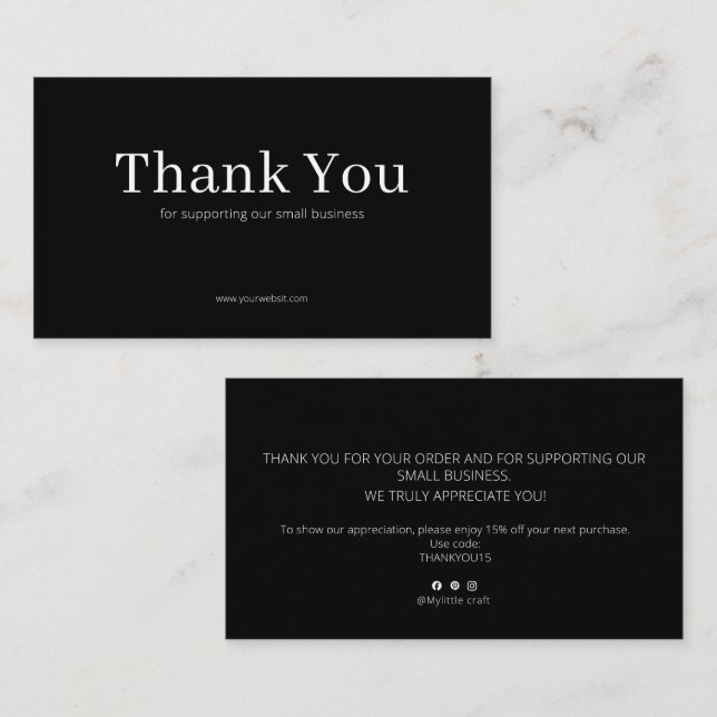 Black Serif Thank You Card Discount Code Business (Front/Back)