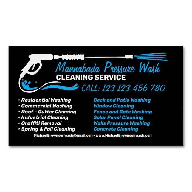 Black Service Pressure Washing Power Cleaning Magnetic Business Card (Front)