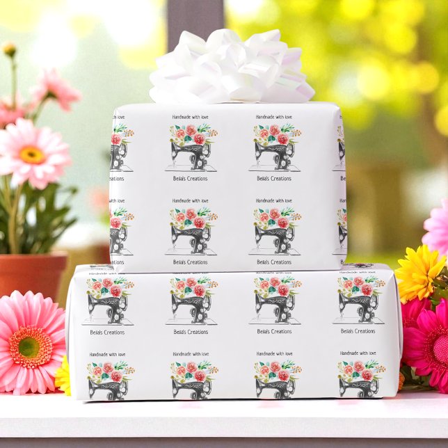 Black Sewing Machine Tailor Dressmaker Business Wrapping Paper (Creator Uploaded)