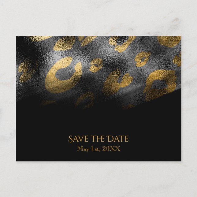 Black Shadows & Leopard Print Exotic Chic Announcement Postcard (Front)