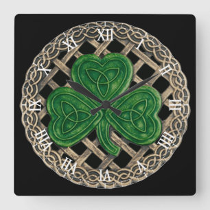 Black Shamrock & Celtic Knots Roman Numerals Clock