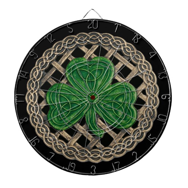 Black Shamrock On Celtic Knots Dart Board (Front)