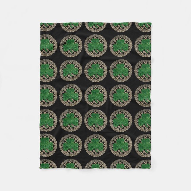 Black Shamrock On Celtic Knots Fleece Blanket (Front)