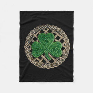 Black Shamrock On Celtic Knots Fleece Blanket