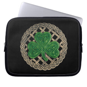 Black Shamrock On Celtic Knots Laptop Sleeve