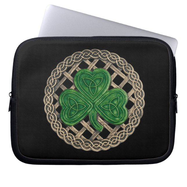 Black Shamrock On Celtic Knots Laptop Sleeve (Front)