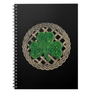 Black Shamrock On Celtic Knots Spiral Notebook