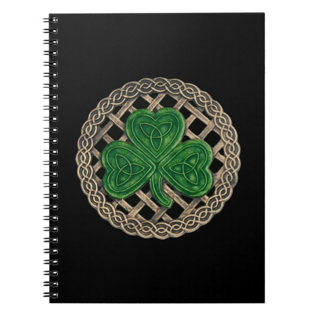 Black Shamrock On Celtic Knots Spiral Notebook (Front)