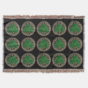 Black Shamrock On Celtic Knots Throw Blanket
