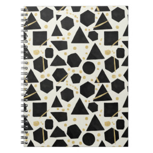 Black Shapes and Gold Confetti Pattern Notebook