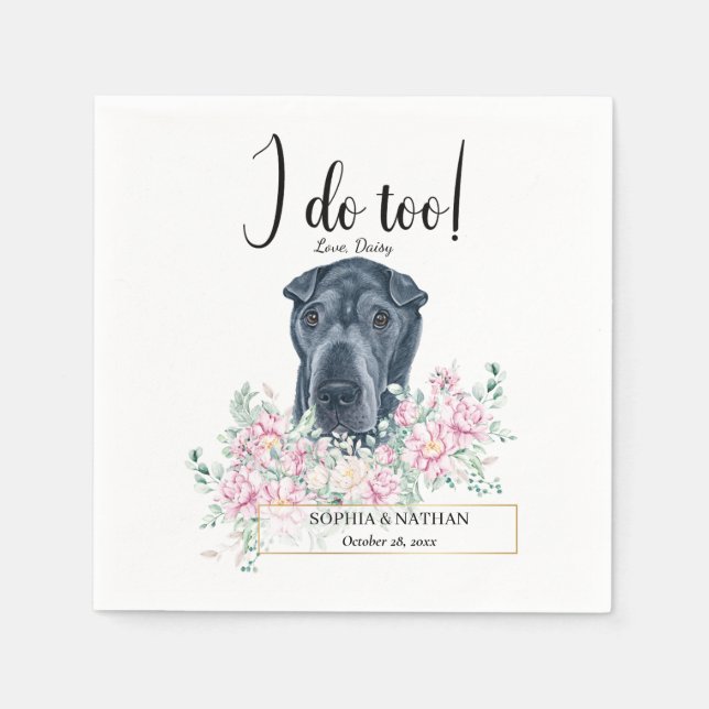 Black Shar Pei Dog Wedding Cocktail Napkins (Front)