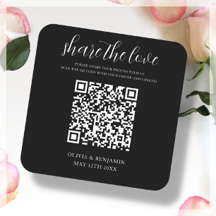 Black Share The Love Wedding Square Paper Coaster