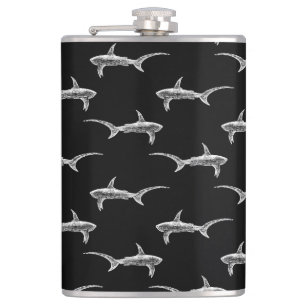 Black Sharks Design Vintage Nautical Ocean Art Hip Flask
