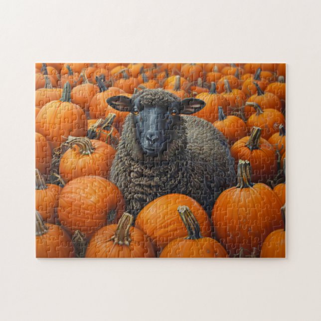 Black Sheep Autumn Pumpkin Patch Jigsaw Puzzle (Horizontal)