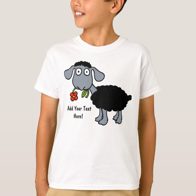 Black Sheep Lamb with Red Flower Personalised T-Shirt (Front)