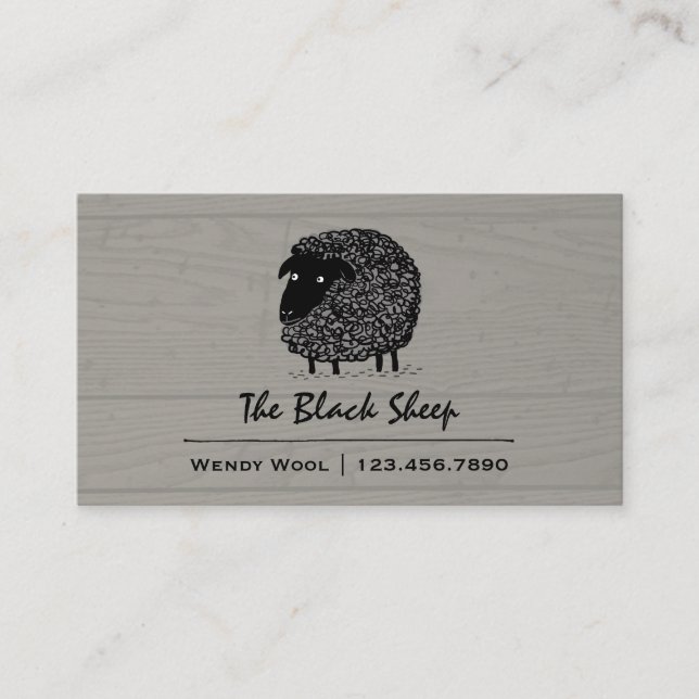 Black Sheep on Faux Wood Style Background Business Card (Front)